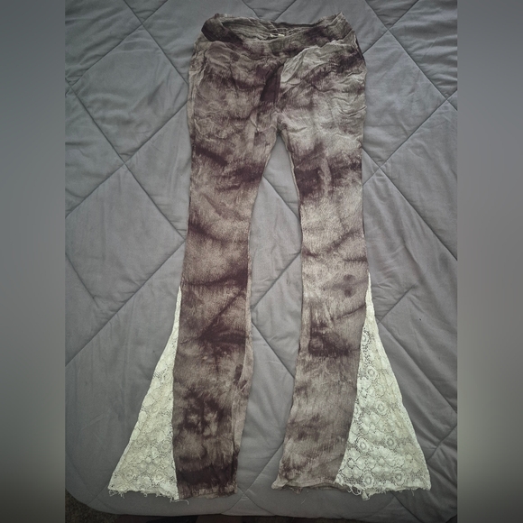 Umgee Pants - Umgee Tie-Dye Flare Pants with Lace Detail - Brown and Cream- NWOT!